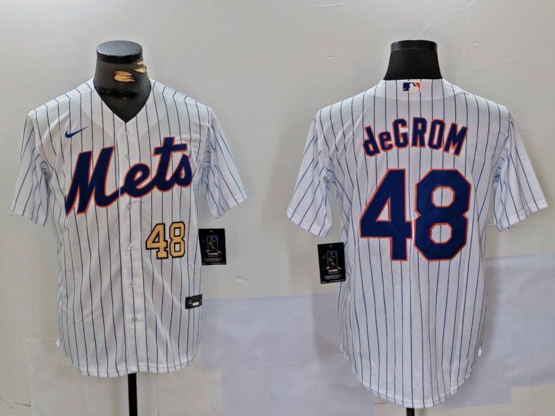 Men New York Mets #48 Degrom White Stripe Game 2024 Nike MLB Jersey style 2